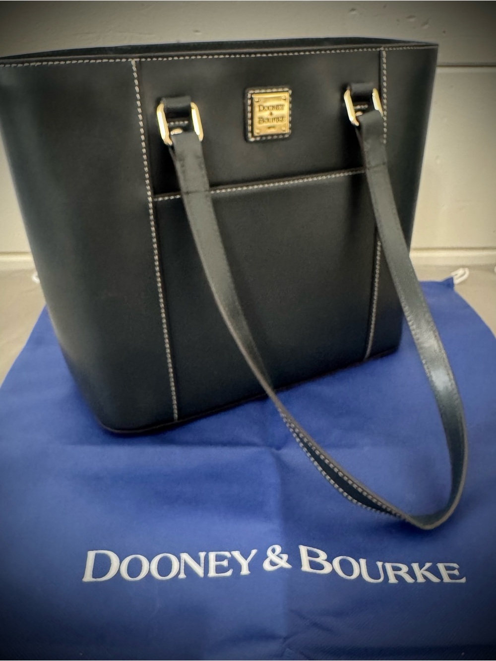 Dooney & Bourke Dark Gray Leather Tote with Gold Hardware